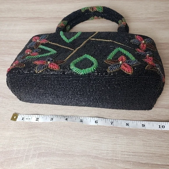 Vintage Glass Beaded Floral Handbag Purse - Picture 12 of 16